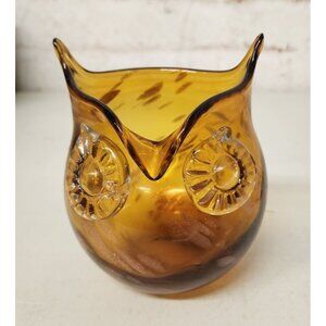 Pier 1 Art Glass 6.5" Amber Owl Vase Veyye Aytisanal Collection